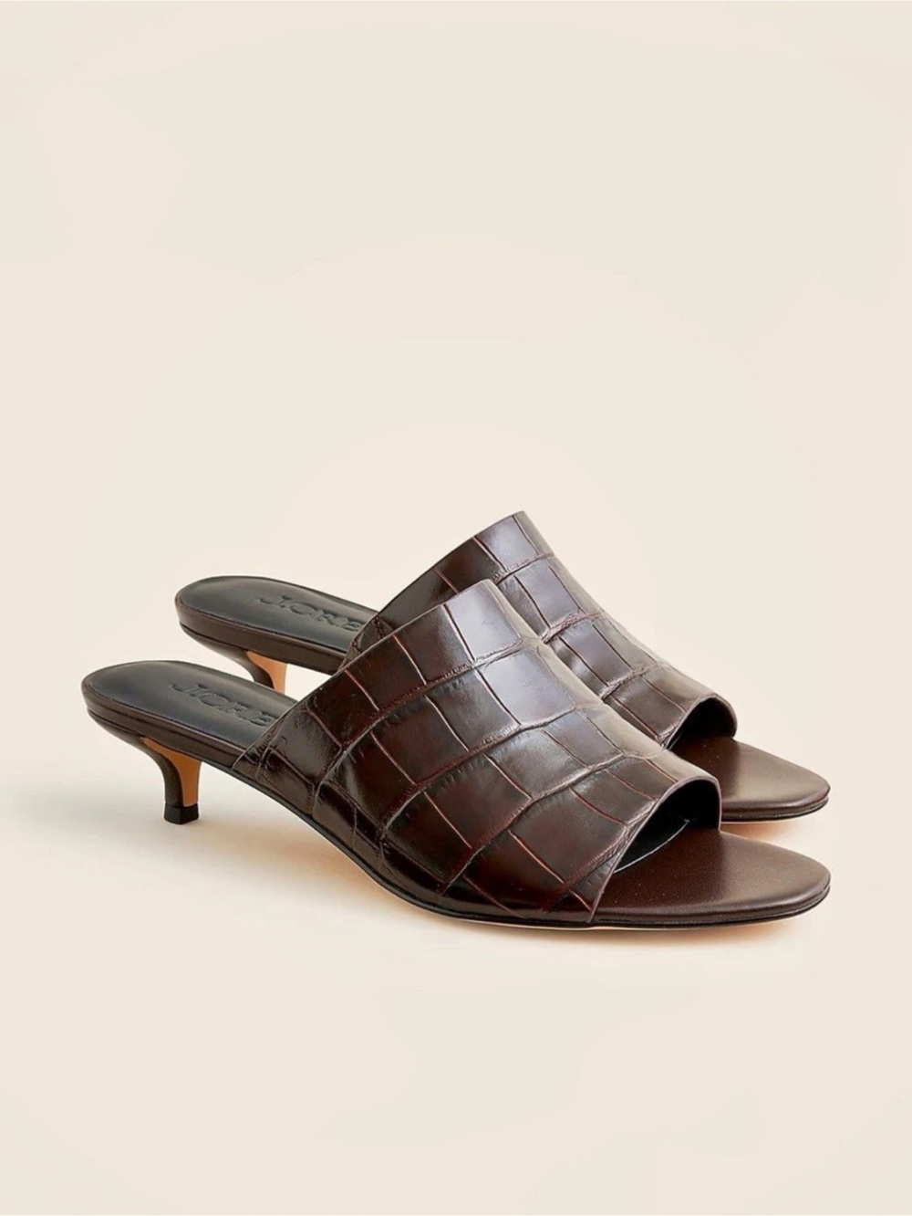 J.Crew Wide-strap mule heels in Italian croc-embossed leather Croc-Embossed